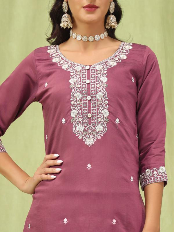 VP 9594 Viscose Roman Silk Embroidery Straight Kurta Pant with Organza Dupatta